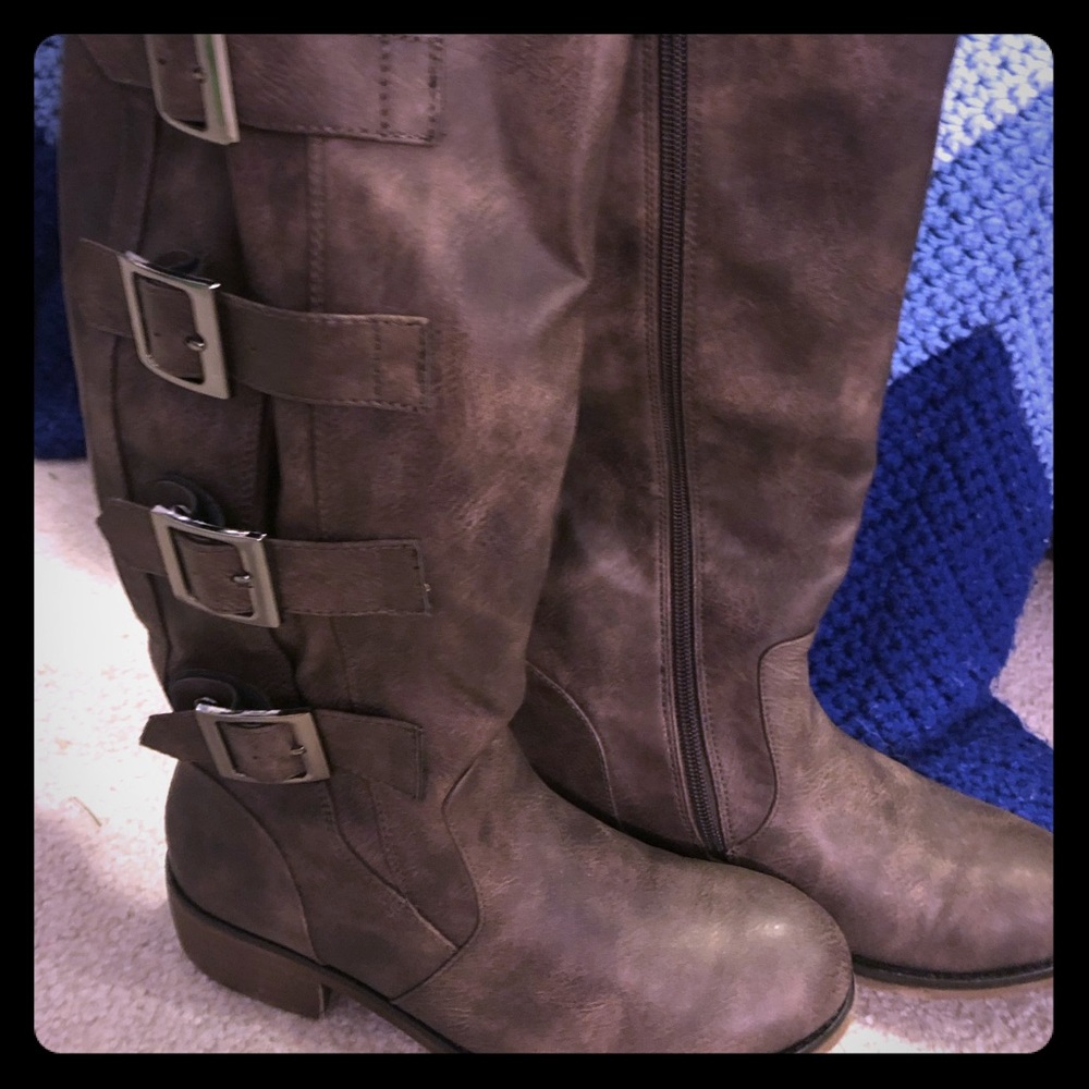 Brown knee height boots